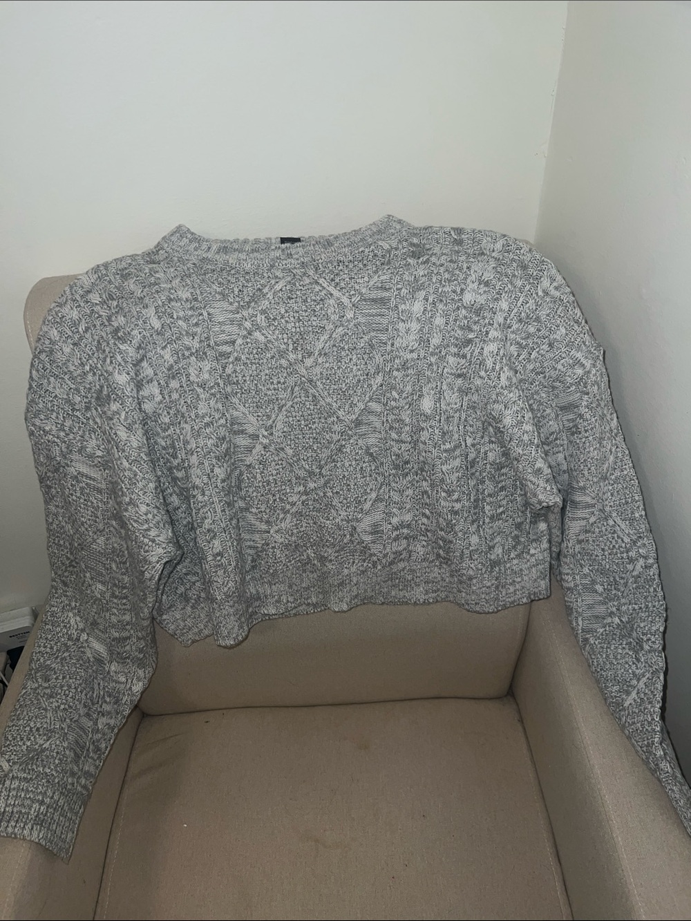 Grey and White Knit Cropped Sweater